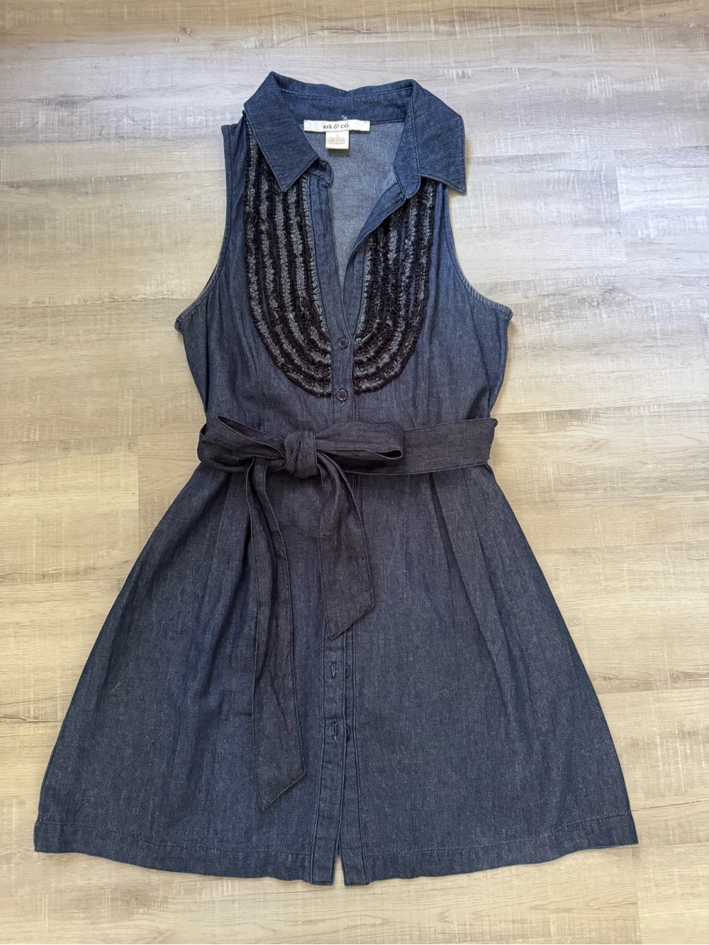 Ark & Co Dark Denim Sleeveless Shirt Dress with Tie Waist